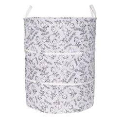 Grey Floral Canvas Laundry Hamper, Large
