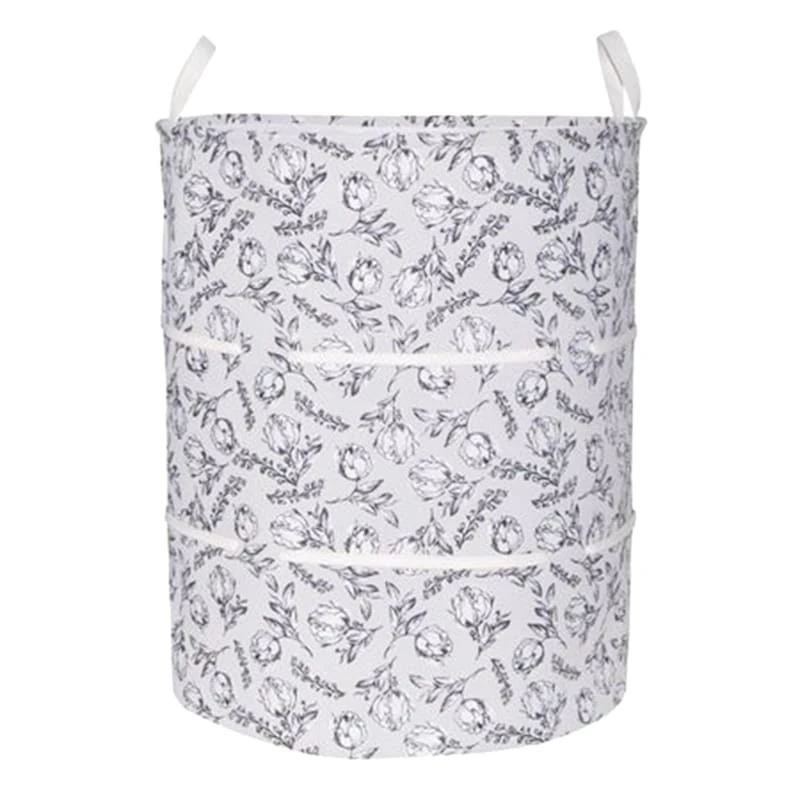 Grey Floral Canvas Laundry Hamper, Large 3 Grey Floral Canvas Laundry Hamper, Large