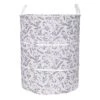Grey Floral Canvas Laundry Hamper, Small -Cleaning Essentials Sales grey floral canvas laundry hamper small