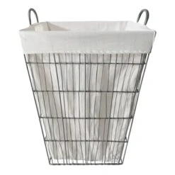 Grey Tapered Wavy Metal Wire Laundry Hamper, Medium