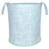 Grid Print Round Canvas Laundry Hamper, Teal -Cleaning Essentials Sales grid print round canvas laundry hamper teal