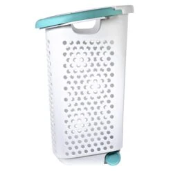 Home Logic Laundry Hamper With Wheels, Blue & White 6 Home Logic Laundry Hamper With Wheels, Blue & White -Cleaning Essentials Sales home logic laundry hamper with wheels blue white 1