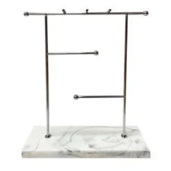Laila Ali Chrome Jewelry Holder With Marbled Base, 10.5"