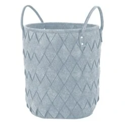 Laila Ali Round Woven Blue Felt Laundry Hamper