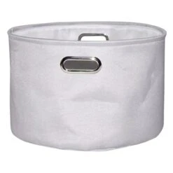 Light Grey Round Fabric Storage Basket, Medium