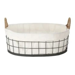 Lined Oval Storage Basket, Large -Cleaning Essentials Sales lined oval storage basket large 1