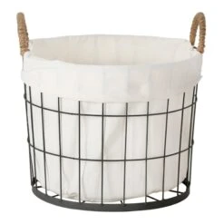Lined Round Wire Storage Basket, Medium
