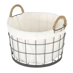 Lined Round Wire Storage Basket, Small -Cleaning Essentials Sales lined round wire storage basket small 1