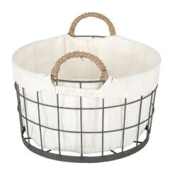 Lined Round Wire Storage Basket, Small -Cleaning Essentials Sales lined round wire storage basket small 2