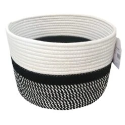 Marly Black Striped Round Storage Basket, Large