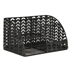 Matte Black Chevron Punched Metal Desk Organizer