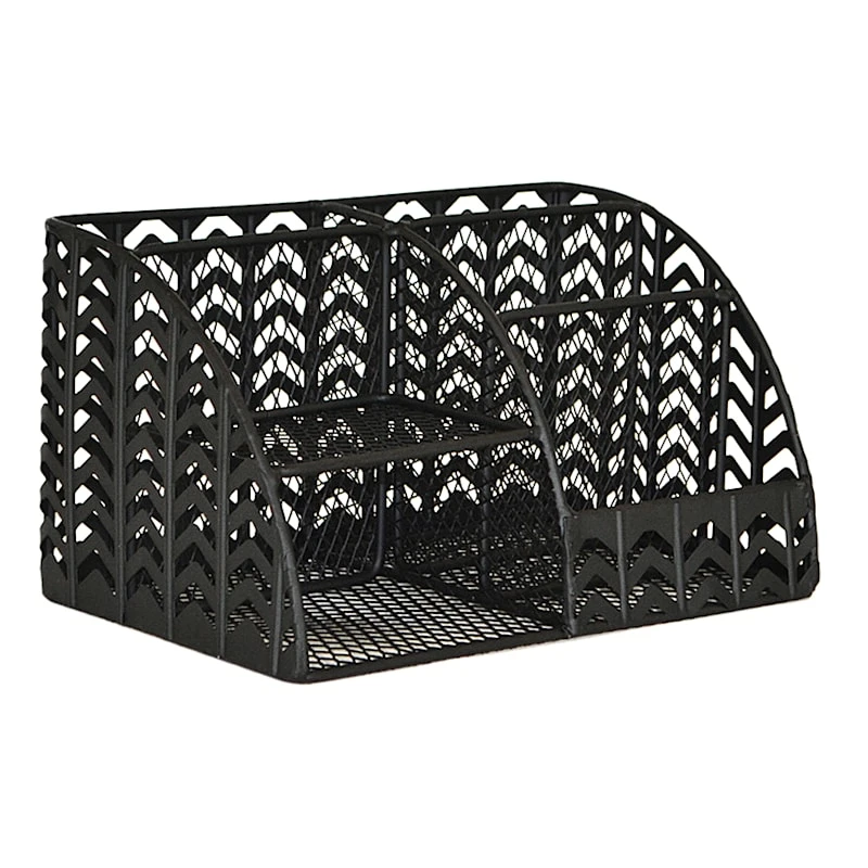 Matte Black Chevron Punched Metal Desk Organizer 3 Matte Black Chevron Punched Metal Desk Organizer
