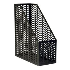 Matte Black Chevron Punched Metal File Organizer Magazine Holder