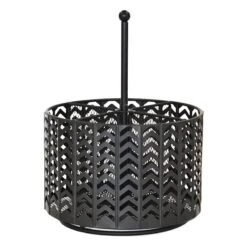Matte Black Chevron Punched Metal Revolving Desk Organizer Pencil Spinner