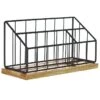 Matte Black Wire & Bamboo Wood Desk Organizer -Cleaning Essentials Sales matte black wire bamboo wood desk organizer