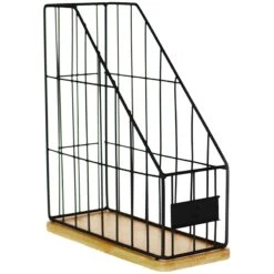 Matte Black Wire & Bamboo Wood File Organizer