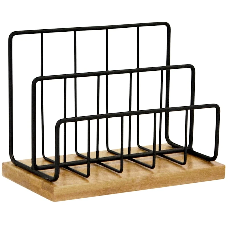 Matte Black Wire & Bamboo Wood Letter Sorter 3 Matte Black Wire & Bamboo Wood Letter Sorter