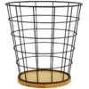 Matte Black Wire & Bamboo Wood Tapered Waste Bin, 10.3" -Cleaning Essentials Sales matte black wire bamboo wood tapered waste bin 10.3