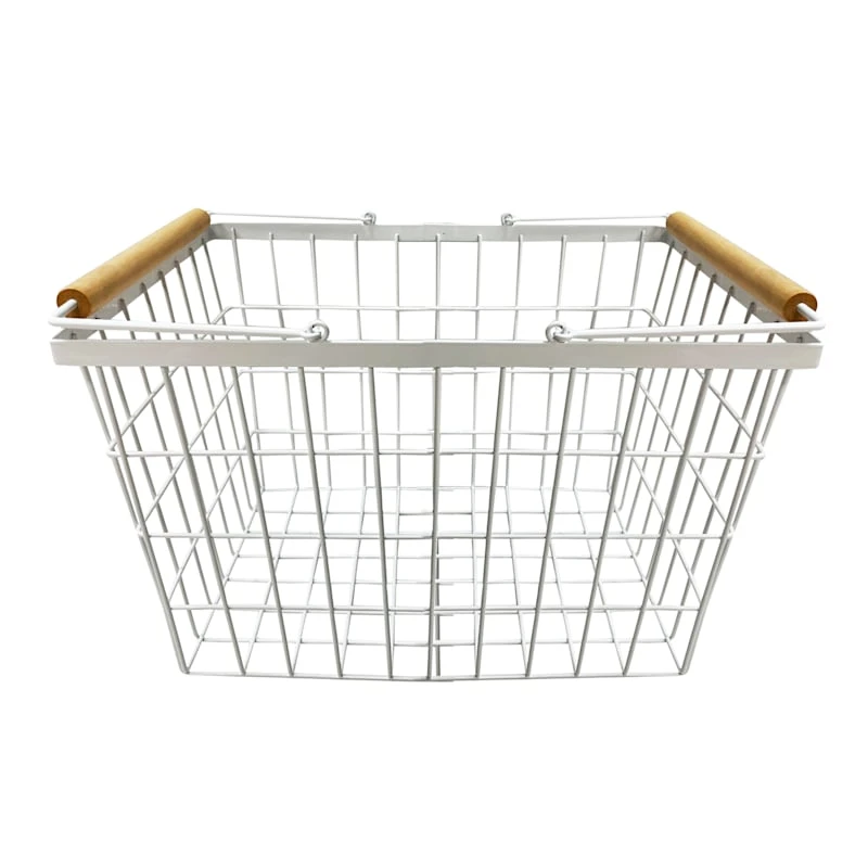 Metal Basket With Wood Handle 3 Metal Basket With Wood Handle