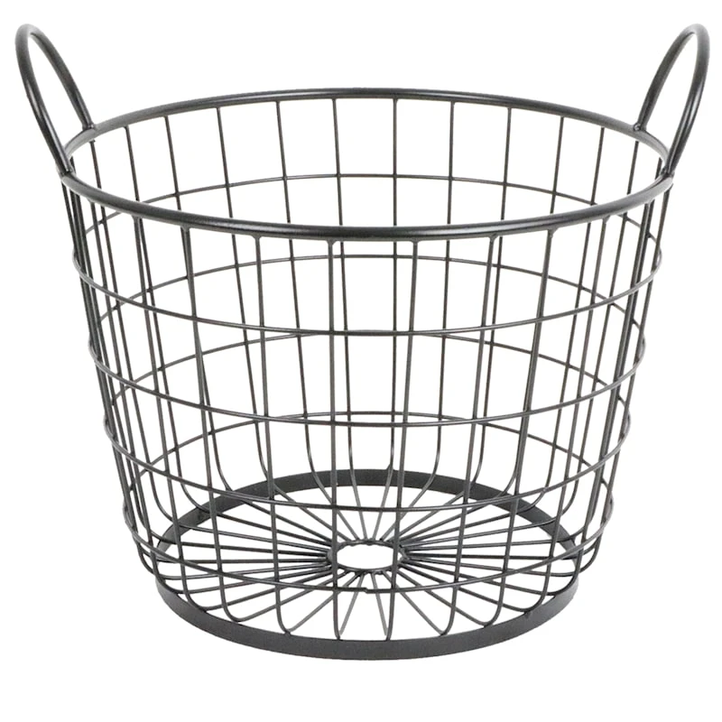 Metal Round Wire Grid Basket With Handle, Large 3 Metal Round Wire Grid Basket With Handle, Large