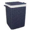Navy Blue Square Laundry Floor Standing Hamper With Ivory Liner, Extra Large -Cleaning Essentials Sales navy blue square laundry floor standing hamper with ivory liner extra large