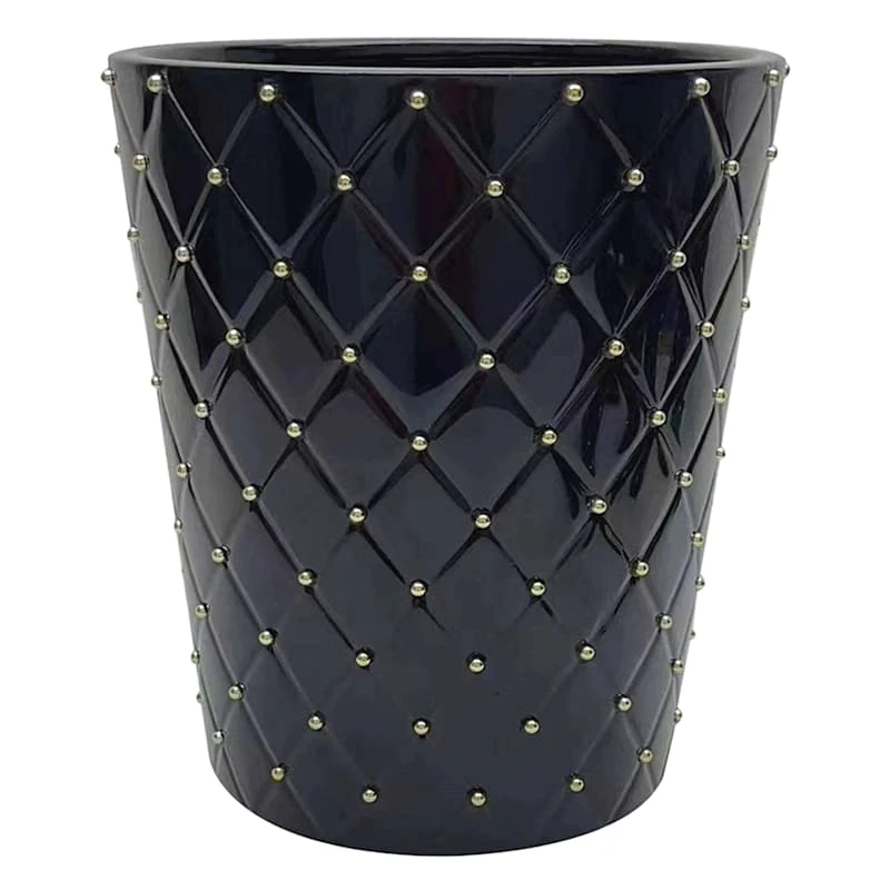 Providence Black & Gold Quilted Ceramic Stud Wastebasket, 10" 3 Providence Black & Gold Quilted Ceramic Stud Wastebasket, 10"