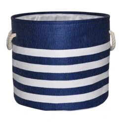 Providence Blue Striped Round Storage Basket, Medium