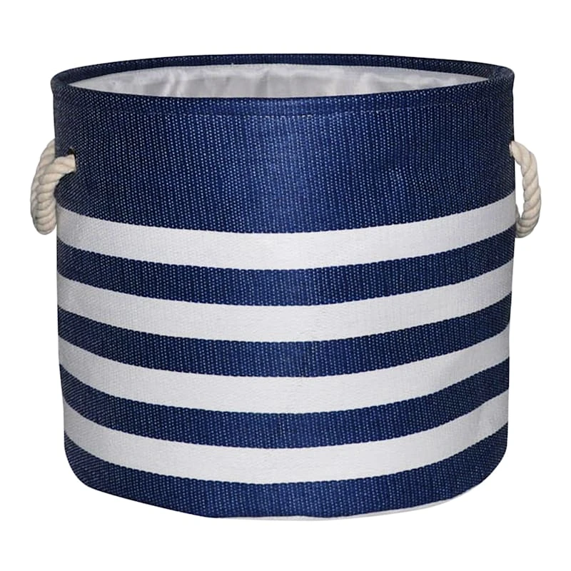 Providence Blue Striped Round Storage Basket, Medium 3 Providence Blue Striped Round Storage Basket, Medium