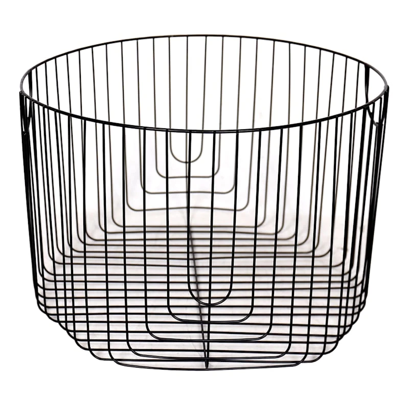 Round Black Metal Wire Storage Basket, Large 3 Round Black Metal Wire Storage Basket, Large