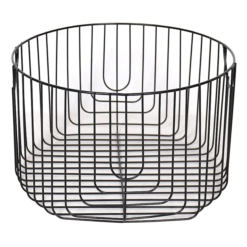 Round Black Metal Wire Storage Basket, Small 3 Round Black Metal Wire Storage Basket, Small