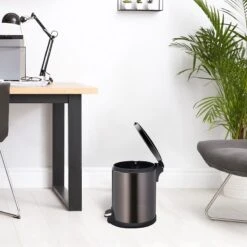 Round Black Stainless Steel Pedal Bin, 5l -Cleaning Essentials Sales round black stainless steel pedal bin 5l 4