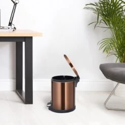 Round Copper Stainless Steel Pedal Bin, 5l -Cleaning Essentials Sales round copper stainless steel pedal bin 5l 4
