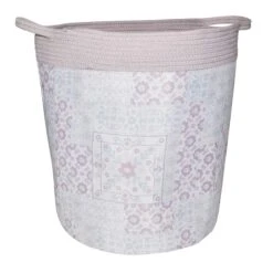 Round Fabric & Cotton Rope Basket, Large