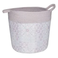 Round Fabric & Cotton Rope Basket, Medium