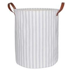 Round Fabric Striped Laundry Hamper With Handles, Medium