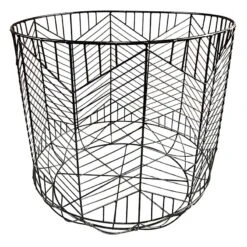 Round Matte Black Geo Grid Basket M