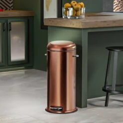 Round Retro Copper Stainless Steel Pedal Bin, 30l -Cleaning Essentials Sales round retro copper stainless steel pedal bin 30l 3