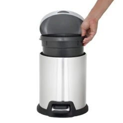 Round White Stainless Steel Pedal Bin, 5l -Cleaning Essentials Sales round white stainless steel pedal bin 5l 4