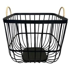 Square Black Metal Storage Basket With Handles, Small
