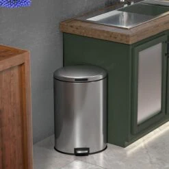 Stainless Steel Oval Pedal Trash Bin, 45l -Cleaning Essentials Sales stainless steel oval pedal trash bin 45l 3