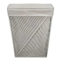 Tapered White Wood Rectangle Laundry Hamper