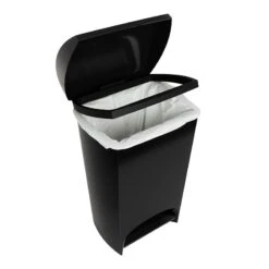 Two-Step Black Trash Can, 12gal -Cleaning Essentials Sales two step black trash can 12gal 2