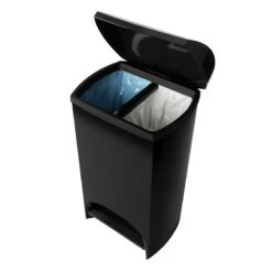 Two-Step Black Trash Can, 12gal -Cleaning Essentials Sales two step black trash can 12gal 3