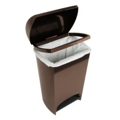Two-Step Bronze Trash Can, 12gal -Cleaning Essentials Sales two step bronze trash can 12gal 2