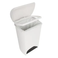 Two-Step White Trash Can, 12gal -Cleaning Essentials Sales two step white trash can 12gal 2