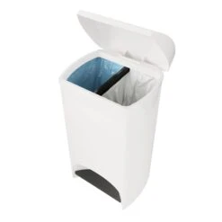 Two-Step White Trash Can, 12gal -Cleaning Essentials Sales two step white trash can 12gal 3