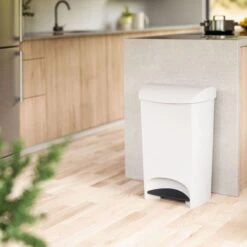 Two-Step White Trash Can, 12gal -Cleaning Essentials Sales two step white trash can 12gal 5