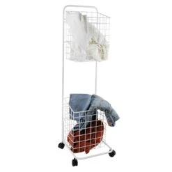 Ty Pennington White Double Hamper Cart -Cleaning Essentials Sales ty pennington white double hamper cart 2