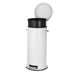 White Round Retro Pedal Bin, 30l -Cleaning Essentials Sales white round retro pedal bin 30l 2
