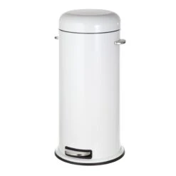 White Round Retro Pedal Bin, 30l